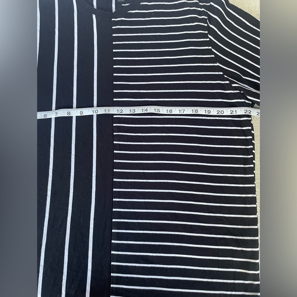 INC International Concepts Black and White Striped Short Sleeve Tee